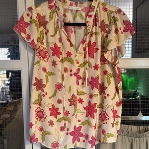 Scotch & Soda Cream Blouse with Pink & Green Floral Print